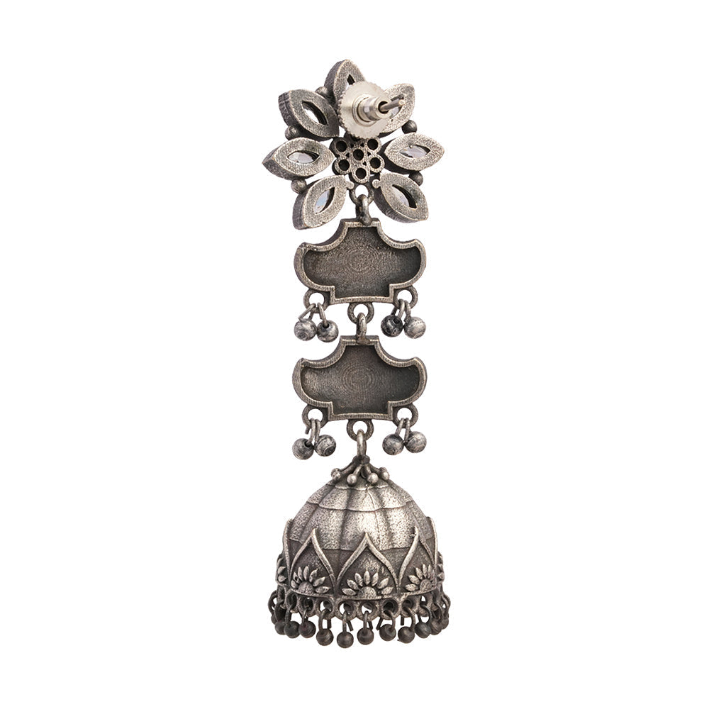 Kundanika- Silver Brass oxidised Jhumka earrings