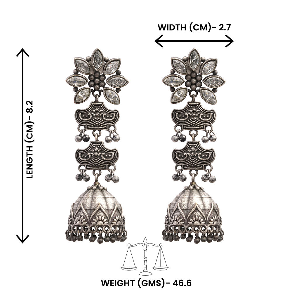 Kundanika- Silver Brass oxidised Jhumka earrings