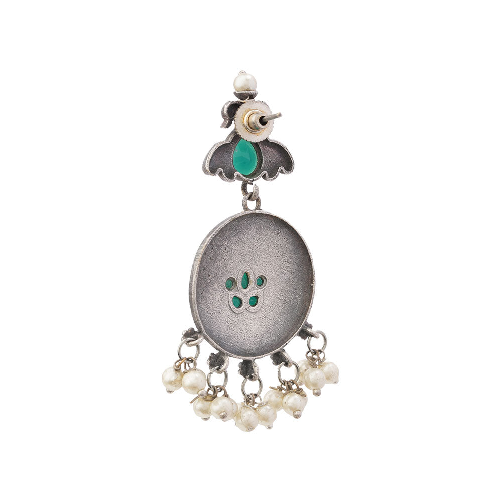 Pravah- Silver Brass Pearl dangler earrings(Blue)