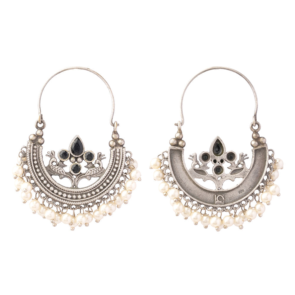Suvarna- Silver Brass Oxidised dangler earrings