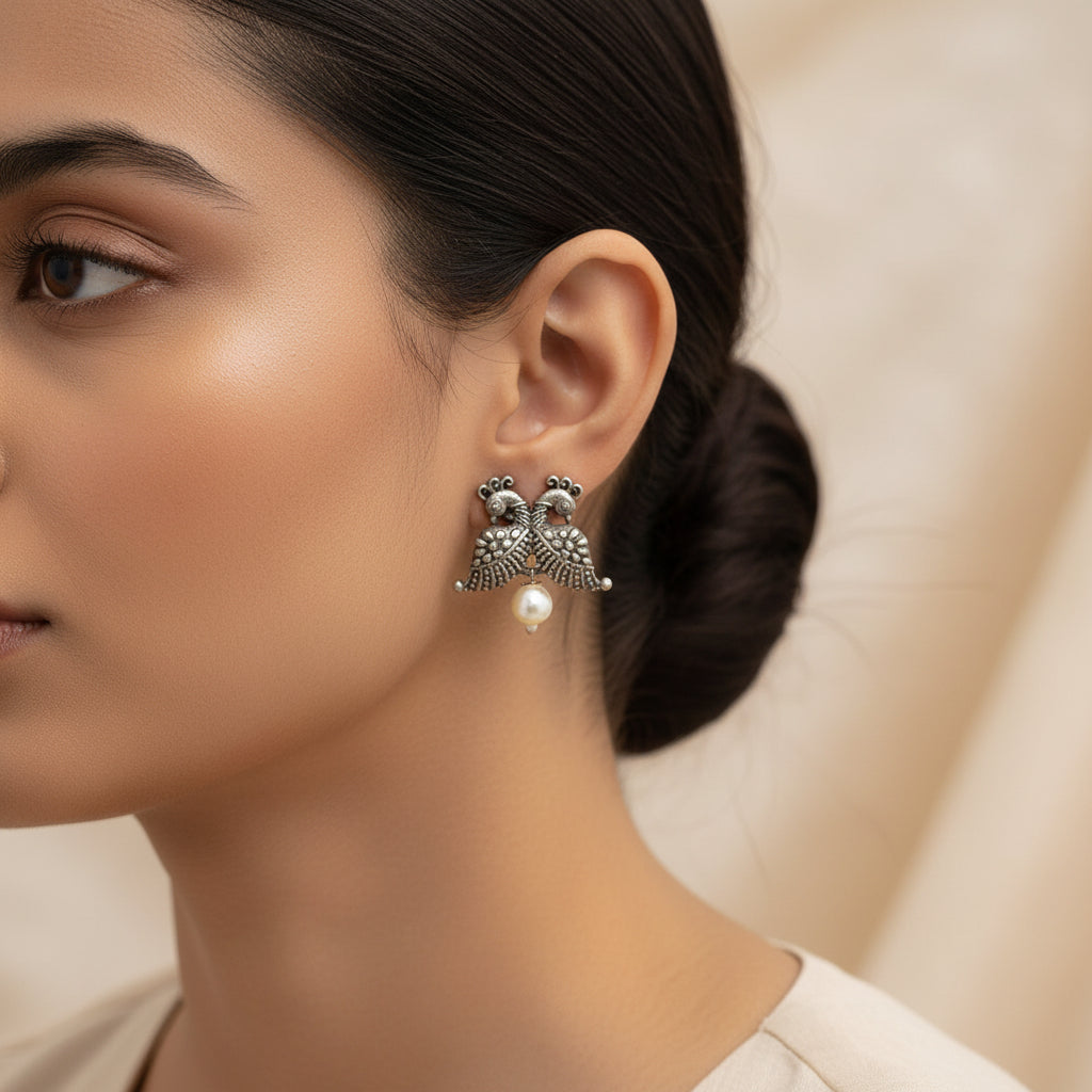 Morita- Silver Brass Oxidised Stud Earrings