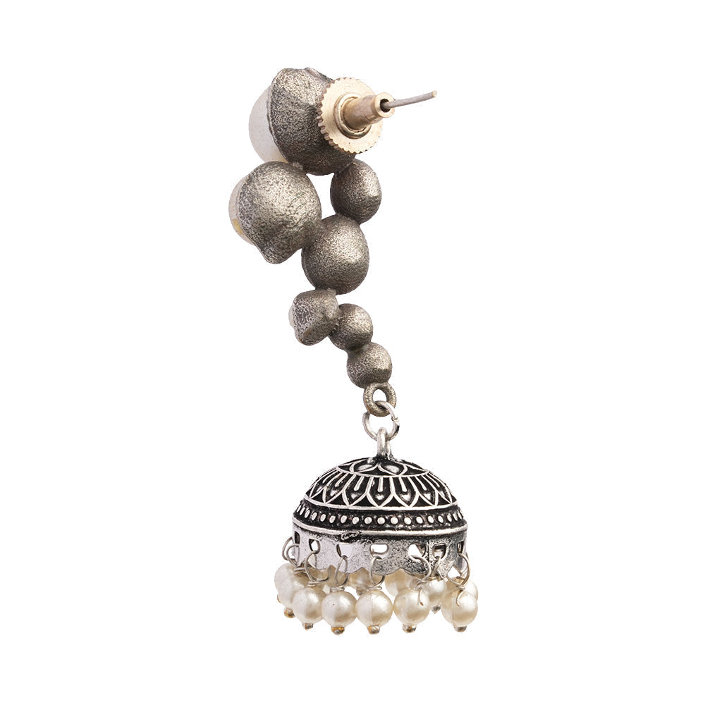 Motikshi- Silver Brass Pearl jhumka earrings