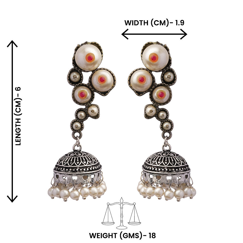 Motikshi- Silver Brass Pearl jhumka earrings