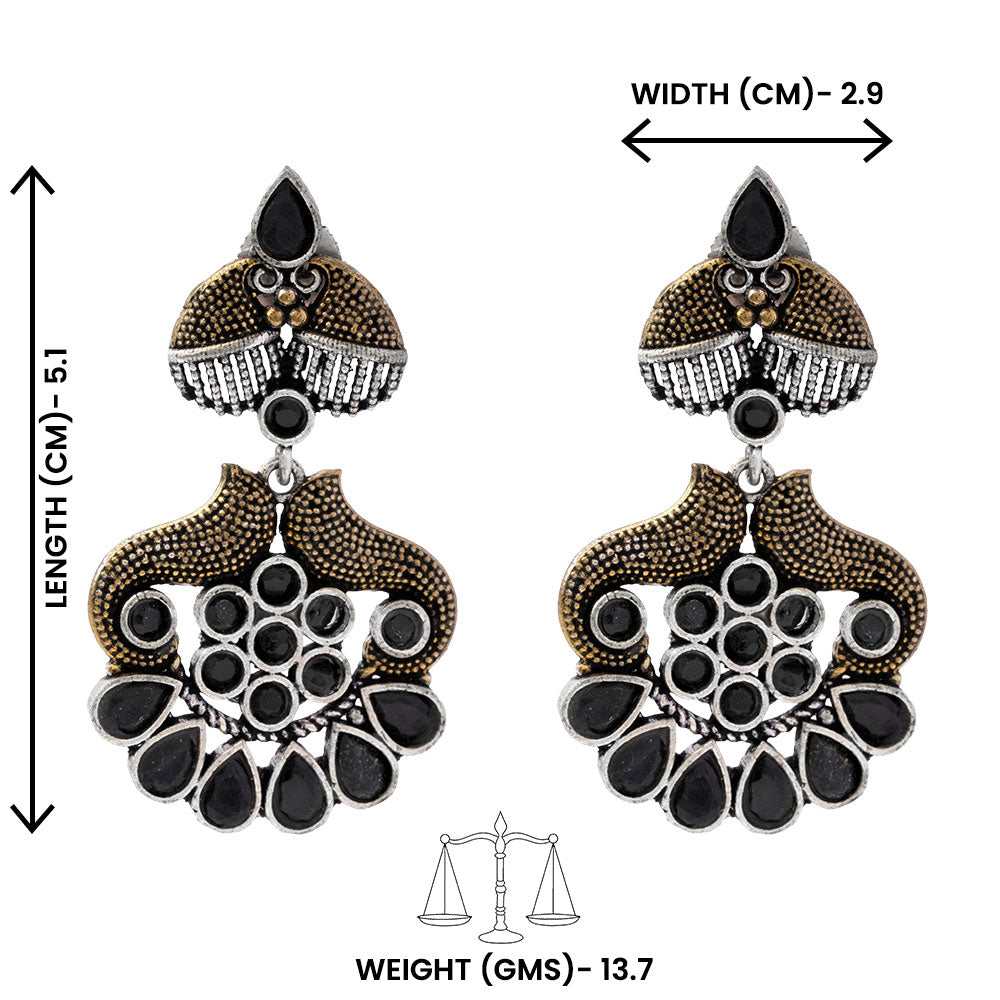 ChandVrit- Silver Brass Oxidised dangler earrings