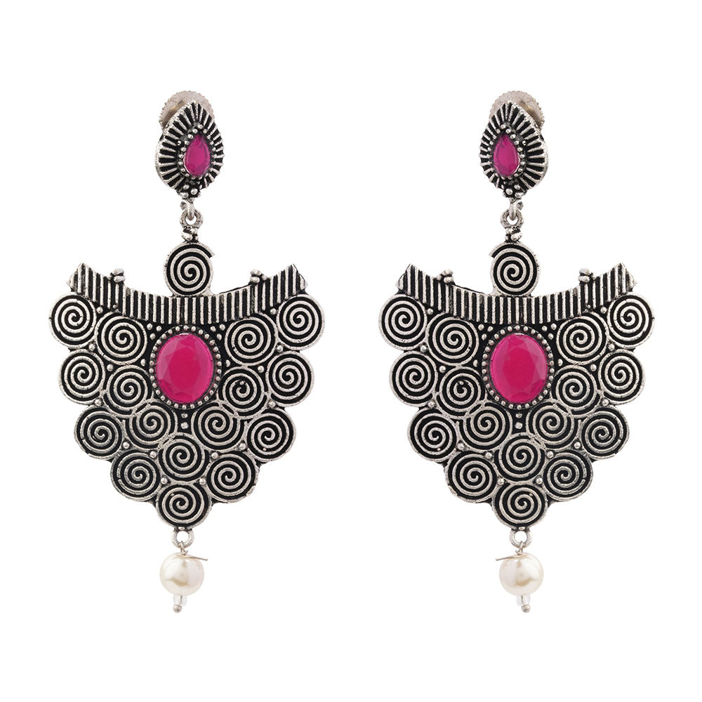 Vartika- Silver Brass Pearl dangler earrings