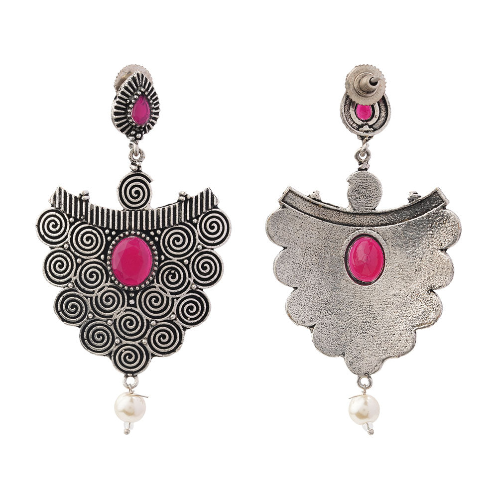 Vartika- Silver Brass Pearl dangler earrings