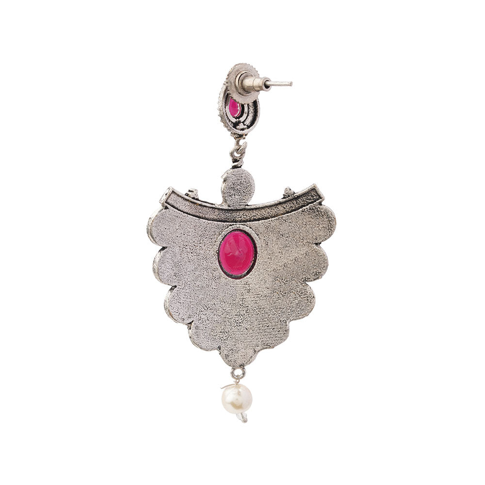 Vartika- Silver Brass Pearl dangler earrings
