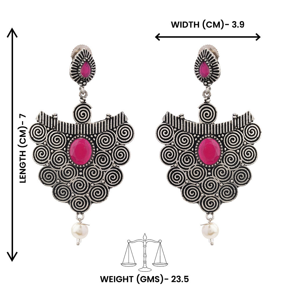 Vartika- Silver Brass Pearl dangler earrings