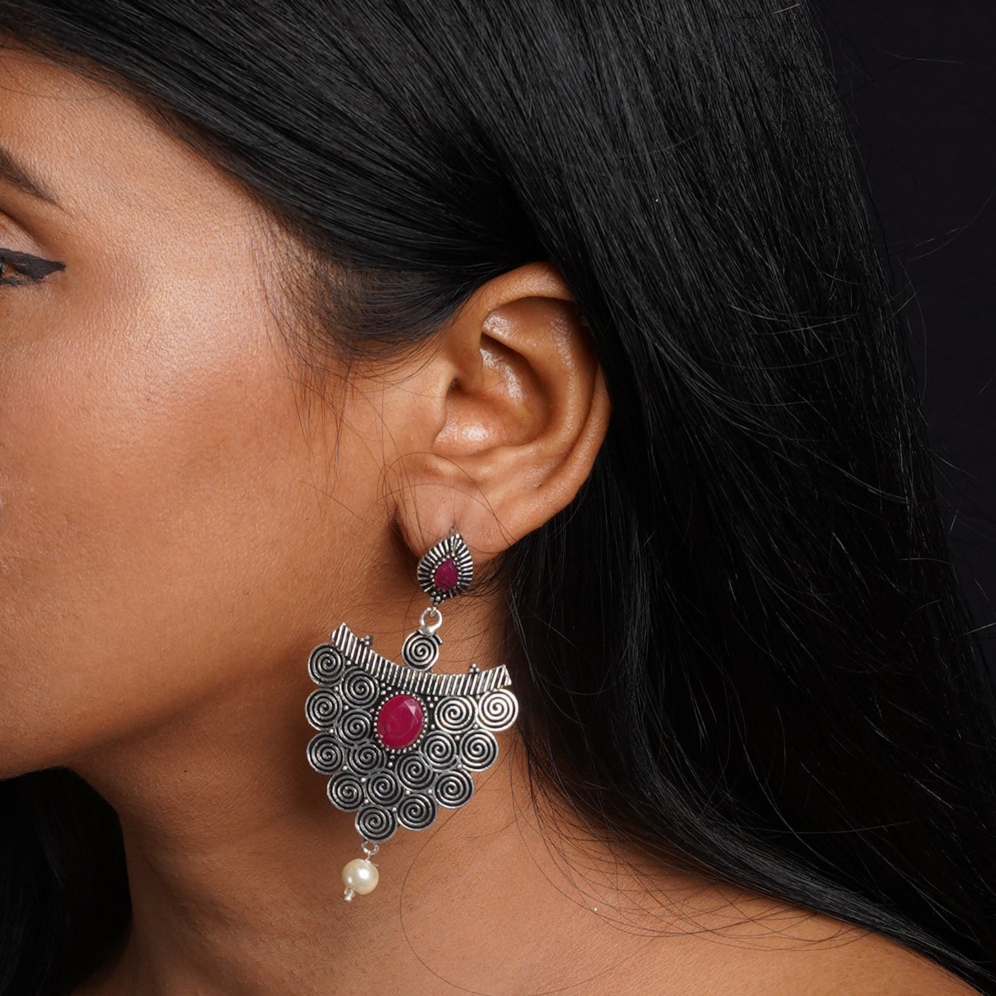 Vartika- Silver Brass Pearl dangler earrings