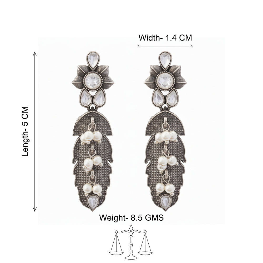 MotiPatra- Silver Brass Pearl dangler earrings (White)