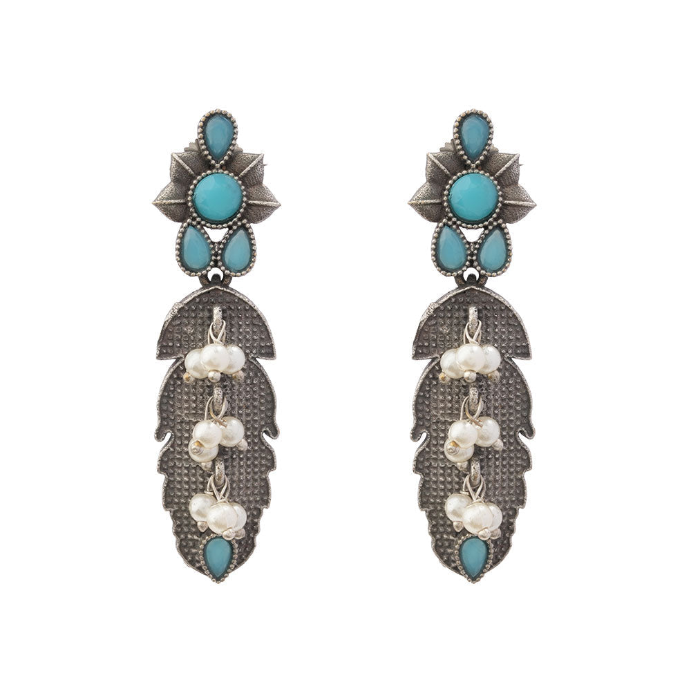 MotiPatra- Silver Brass Pearl dangler earrings