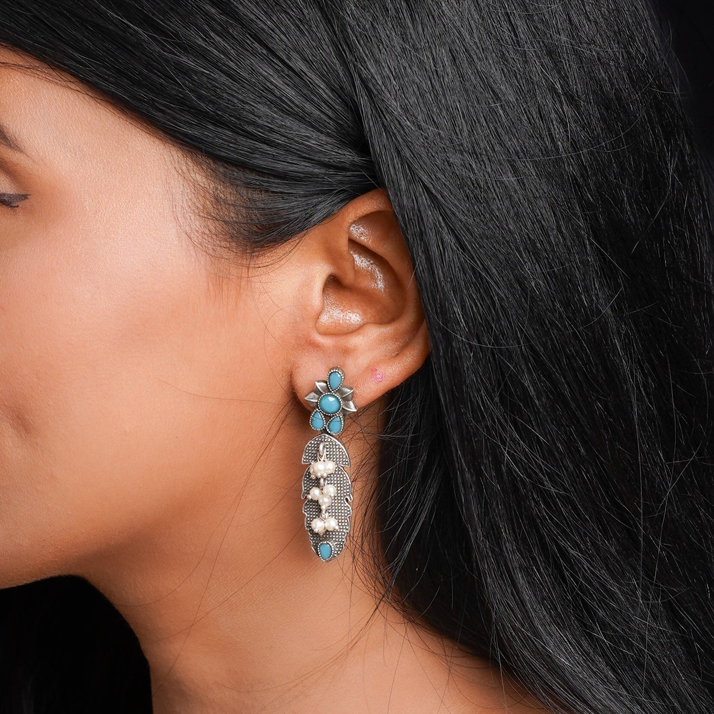 MotiPatra- Silver Brass Pearl dangler earrings