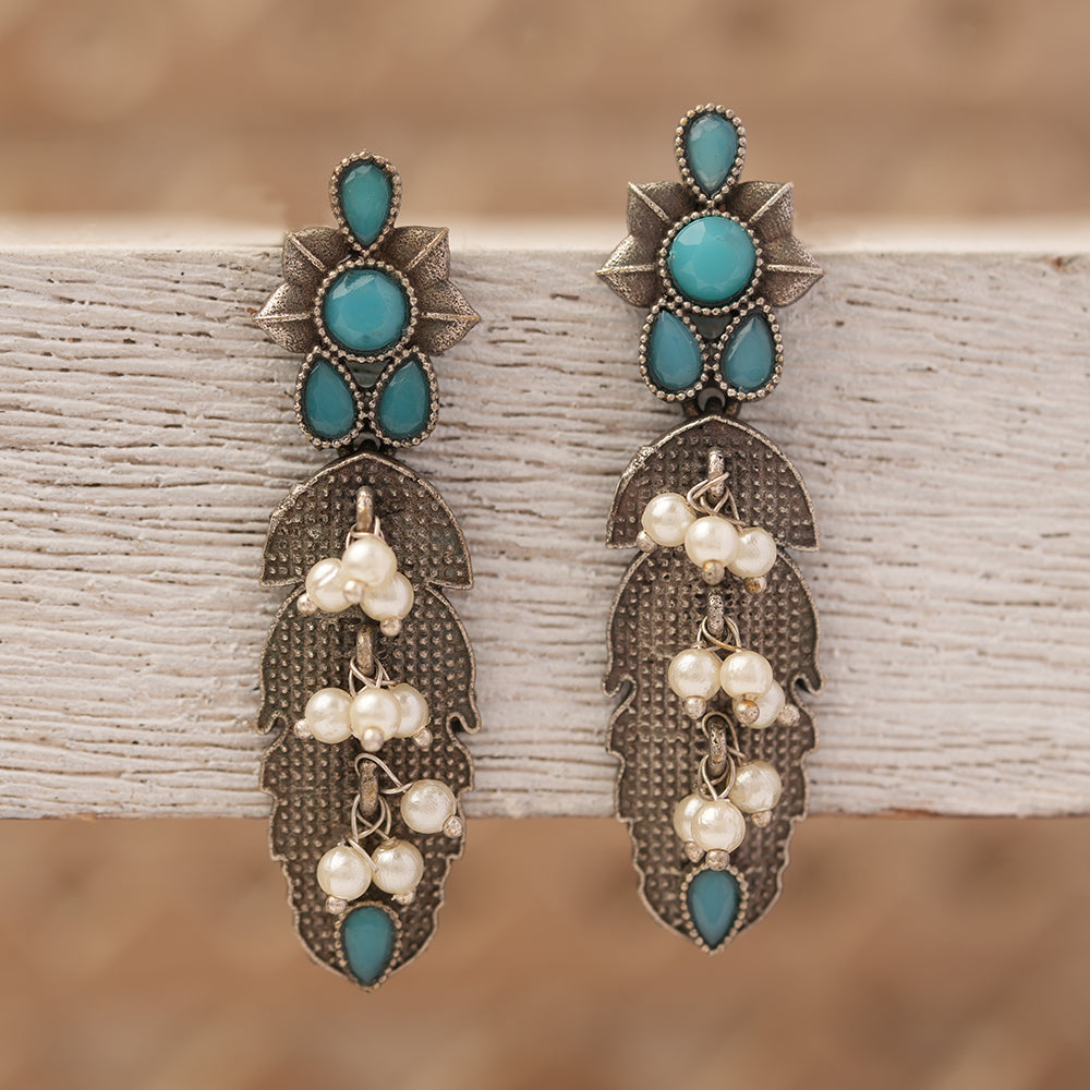MotiPatra- Silver Brass Pearl dangler earrings