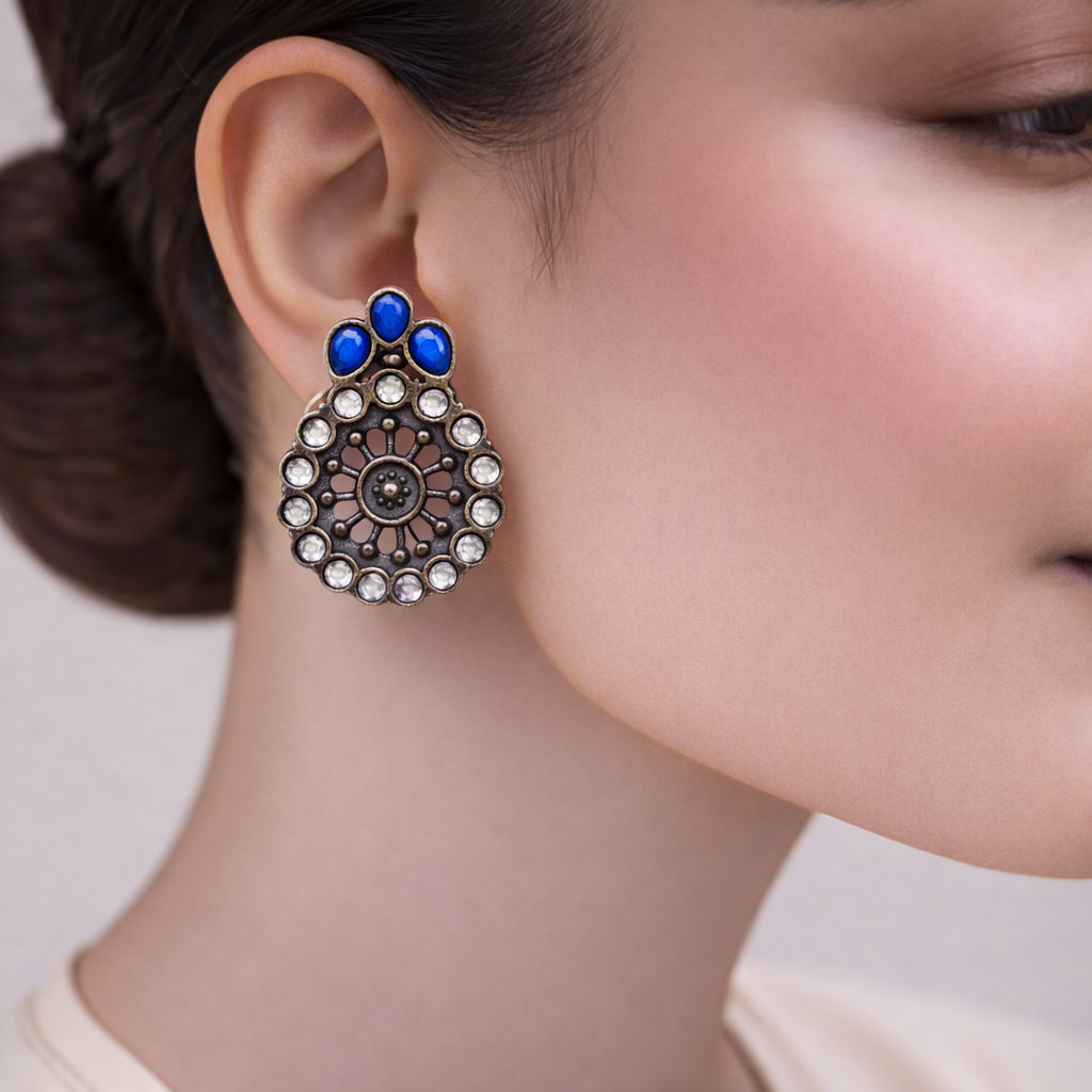 Gulabika- Silver Brass Stone-Studded Stud Earrings(White)