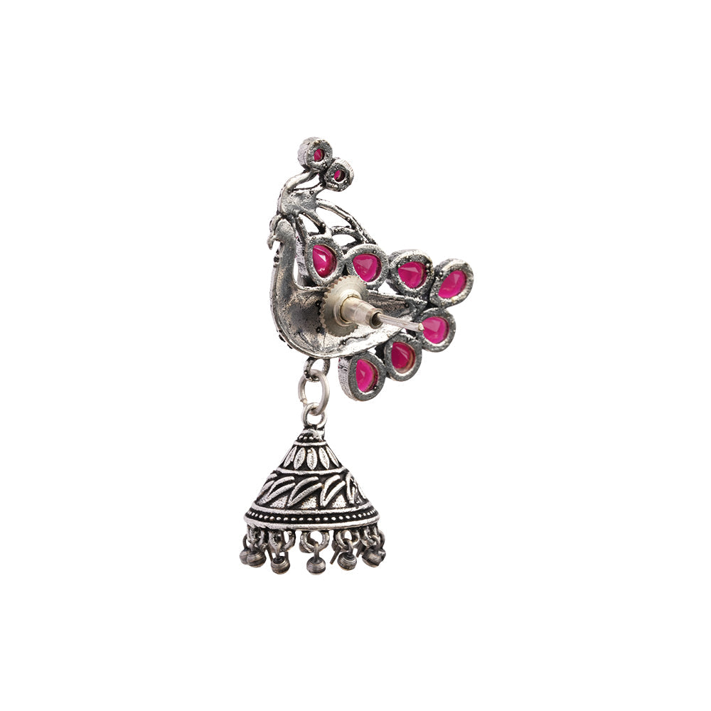 ChandMor- Silver Brass Pearl jhumka earrings (Red)