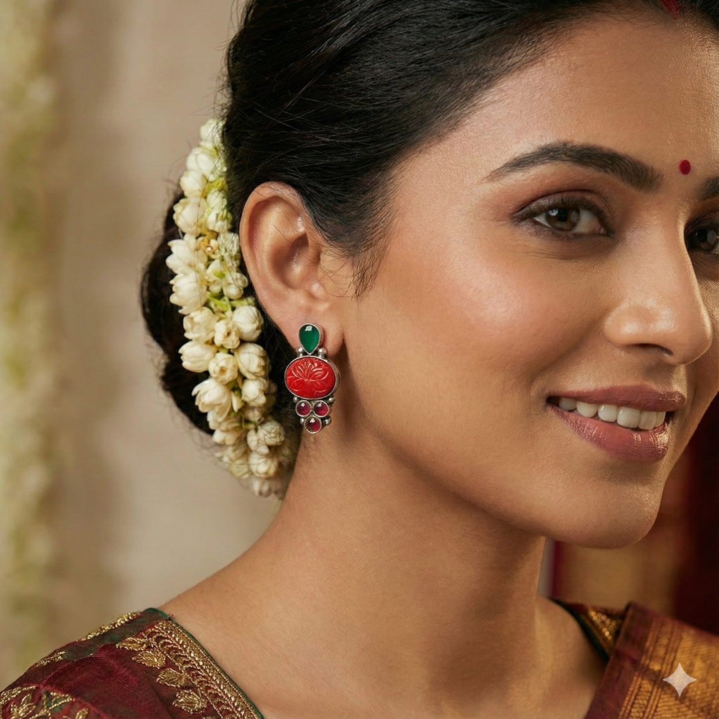 ShilpaRatna- Brass Stone-Studded stud earrings(Green)