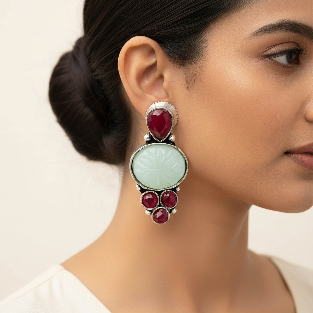 ShilpaRatna- Brass Stone-Studded stud earrings(Green)