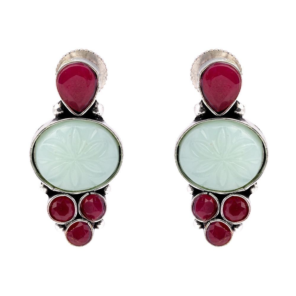 ShilpaRatna- Brass Stone-Studded stud earrings(Green)