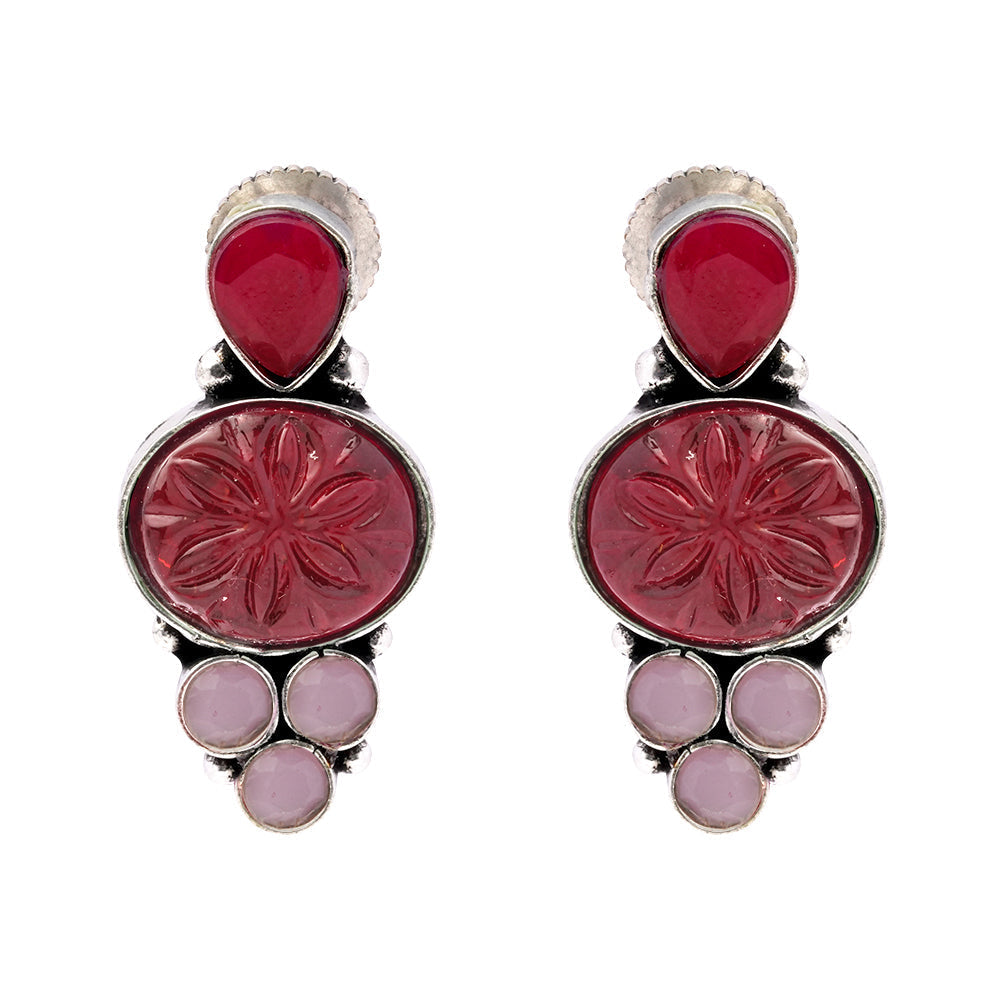 ShilpaRatna- Brass Stone-Studded stud earrings(Wine red)