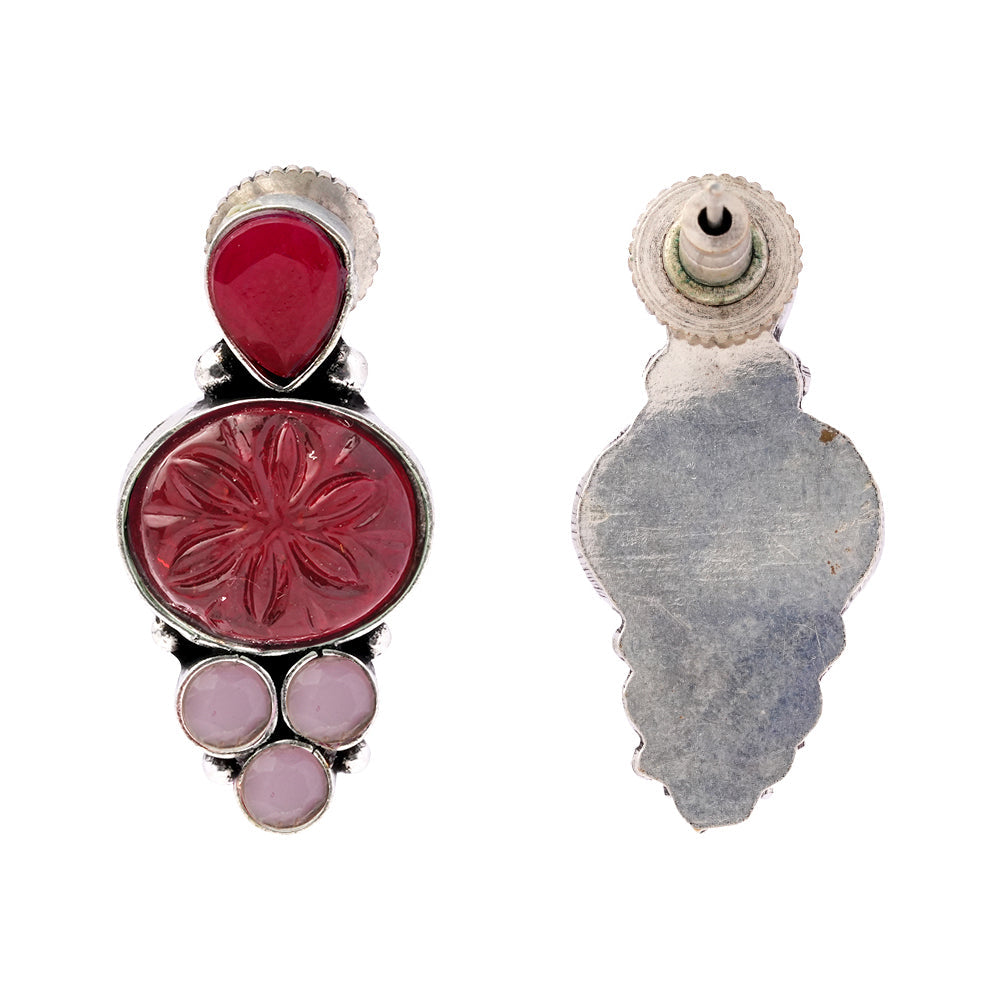 ShilpaRatna- Brass Stone-Studded stud earrings(Wine red)