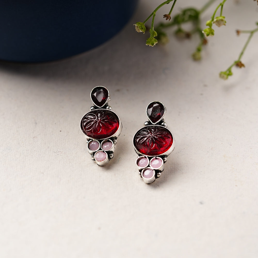 ShilpaRatna- Brass Stone-Studded stud earrings(Wine red)