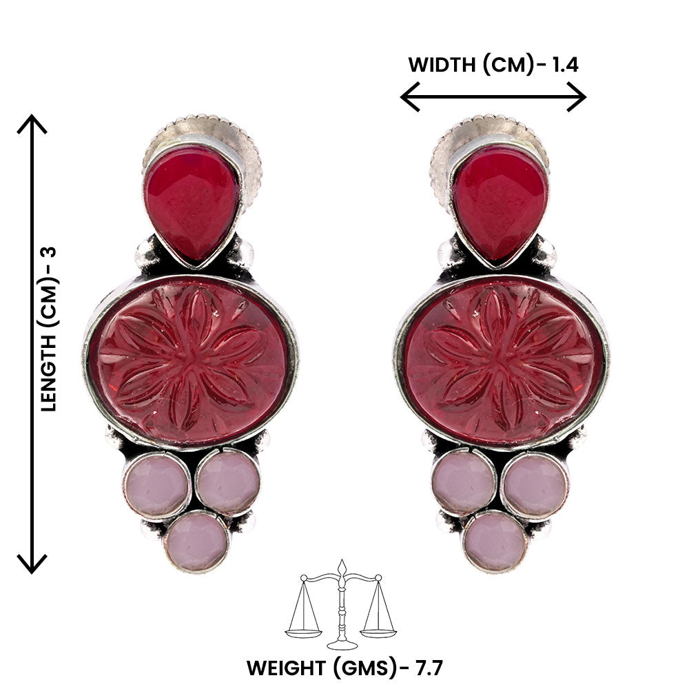 ShilpaRatna- Brass Stone-Studded stud earrings(Wine red)
