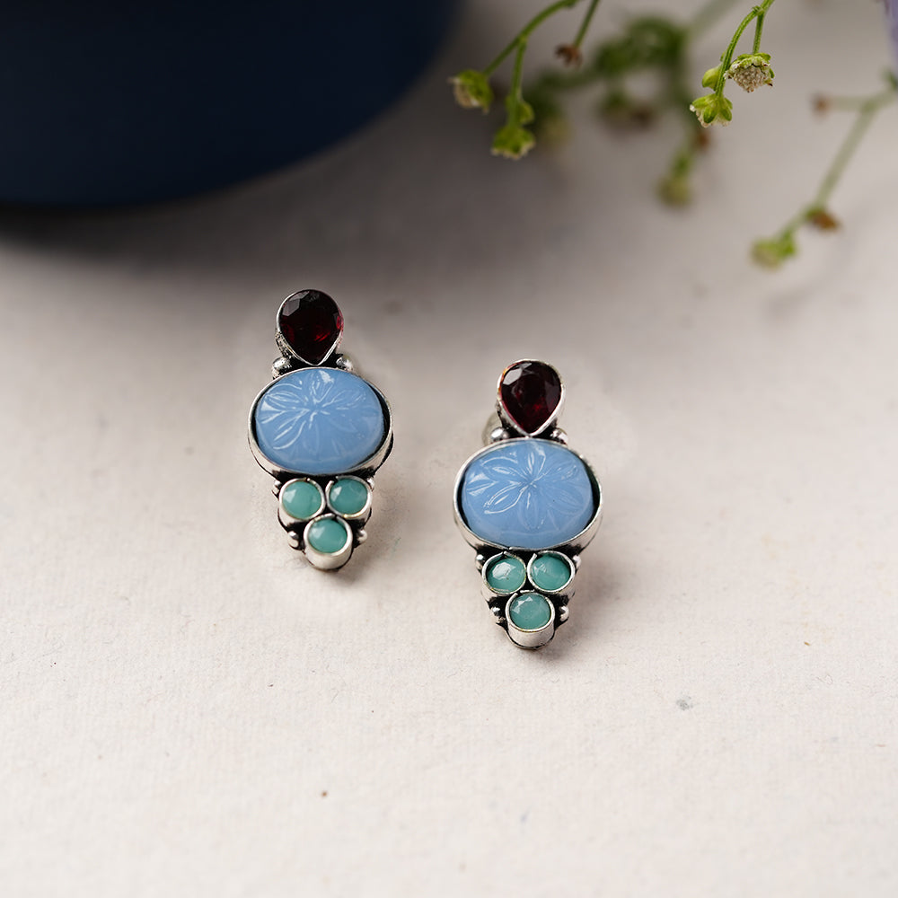 ShilpaRatna- Brass Stone-Studded stud earrings(Sky Blue)