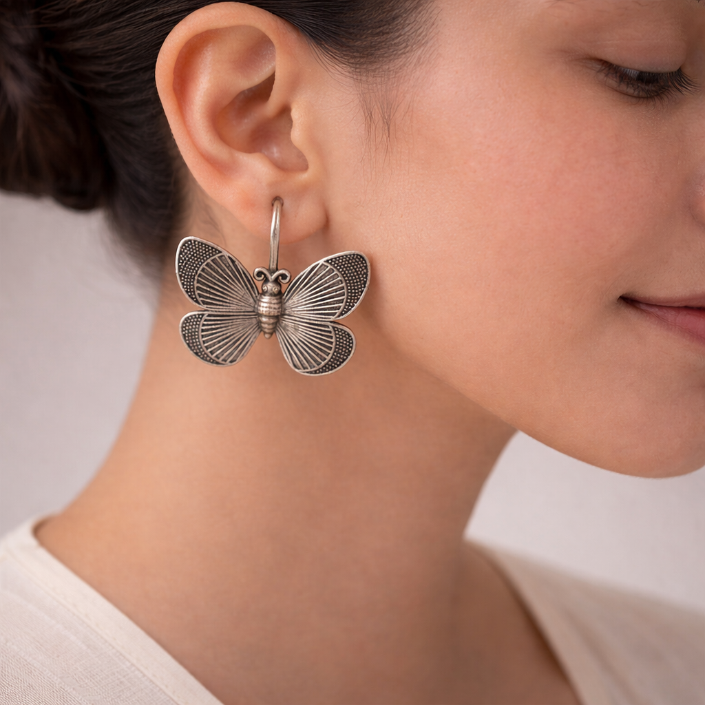 Pankhuri- Silver Brass Oxidised Stud Earrings