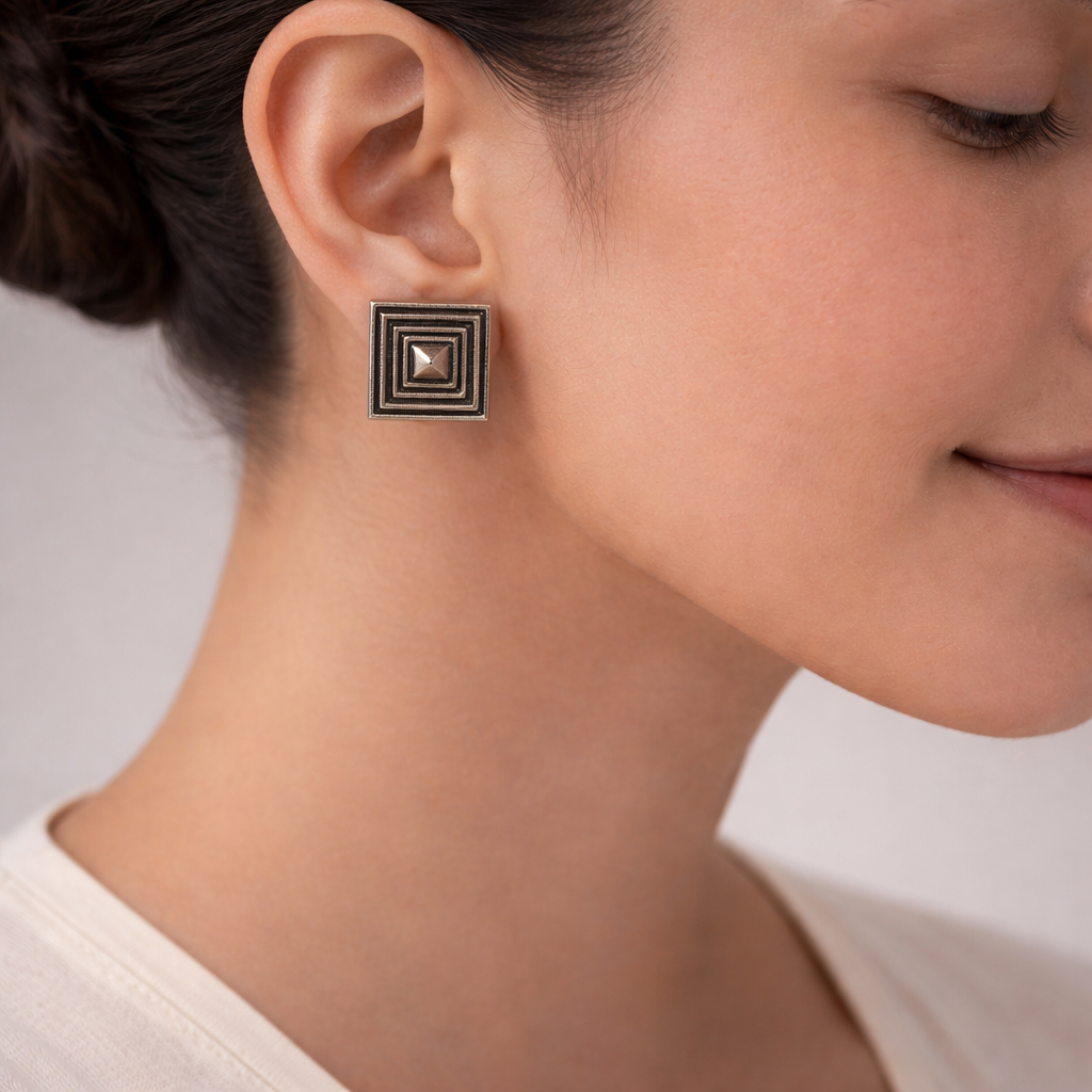 Chaukor- Silver Brass Oxidised stud earrings