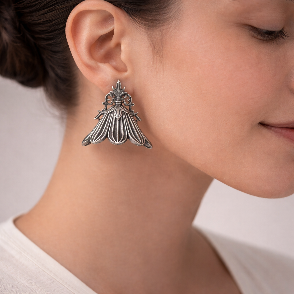 Shyamra- Silver Brass oxidised stud earrings