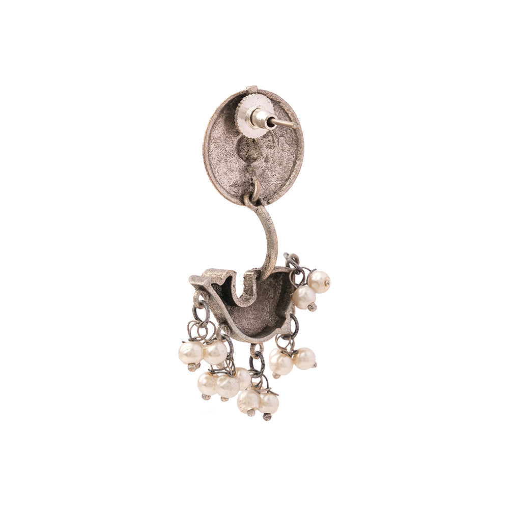Jalpari- Silver Brass Pearl dangler earrings