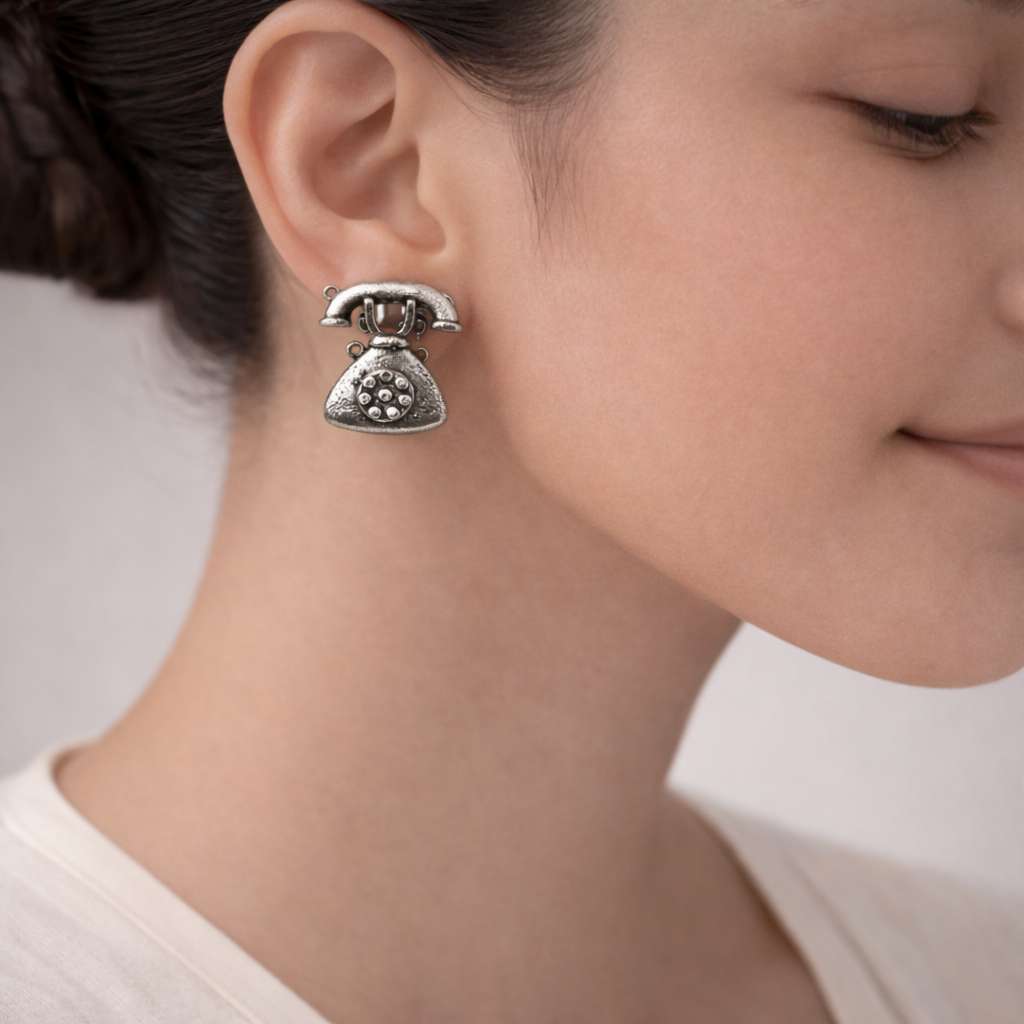 BaatCheet- Silver Brass oxidised stud earrings