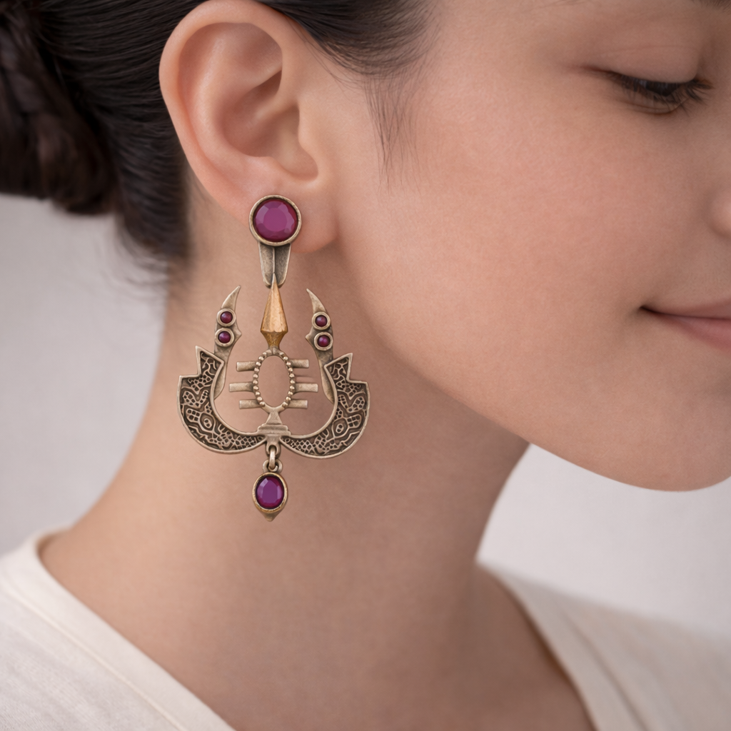 Shivangi- Silver Brass Oxidised dangler earrings