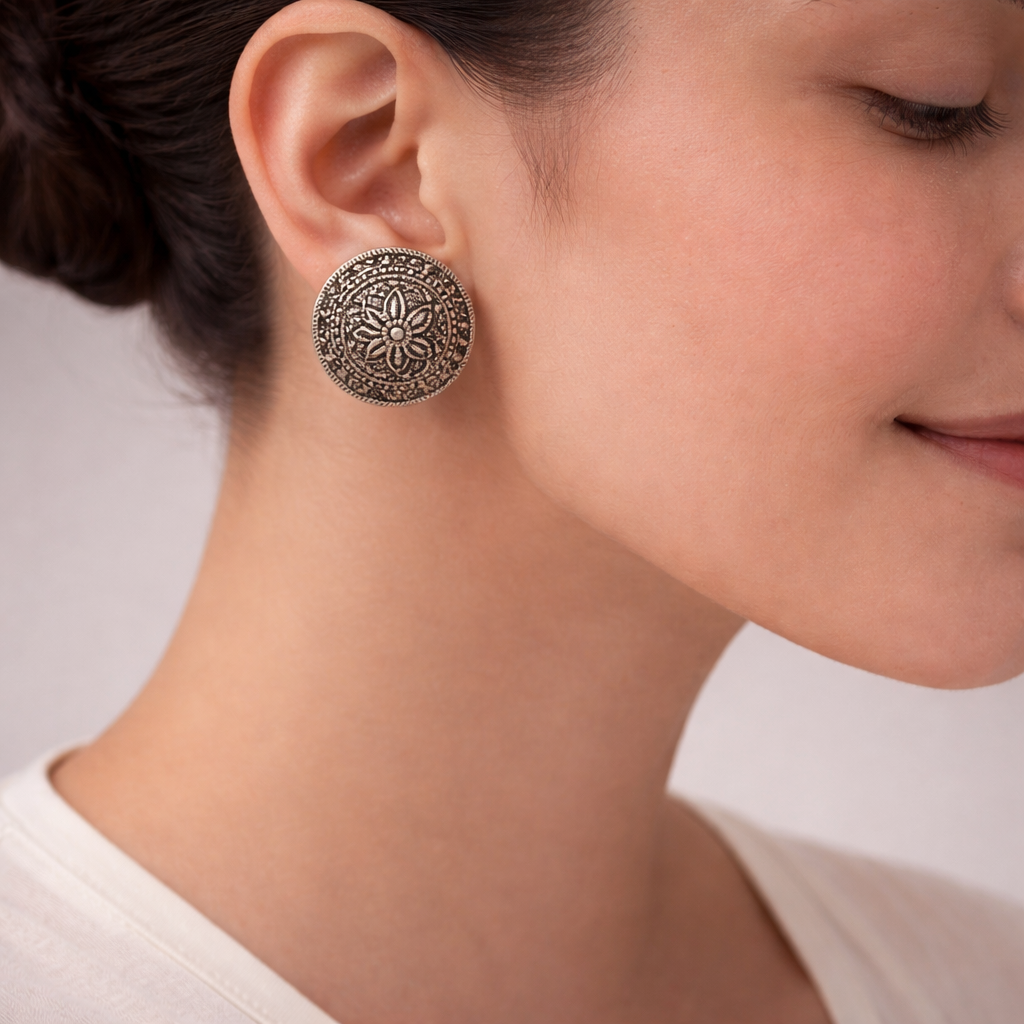Chakra- Silver alloy stud Earrrings
