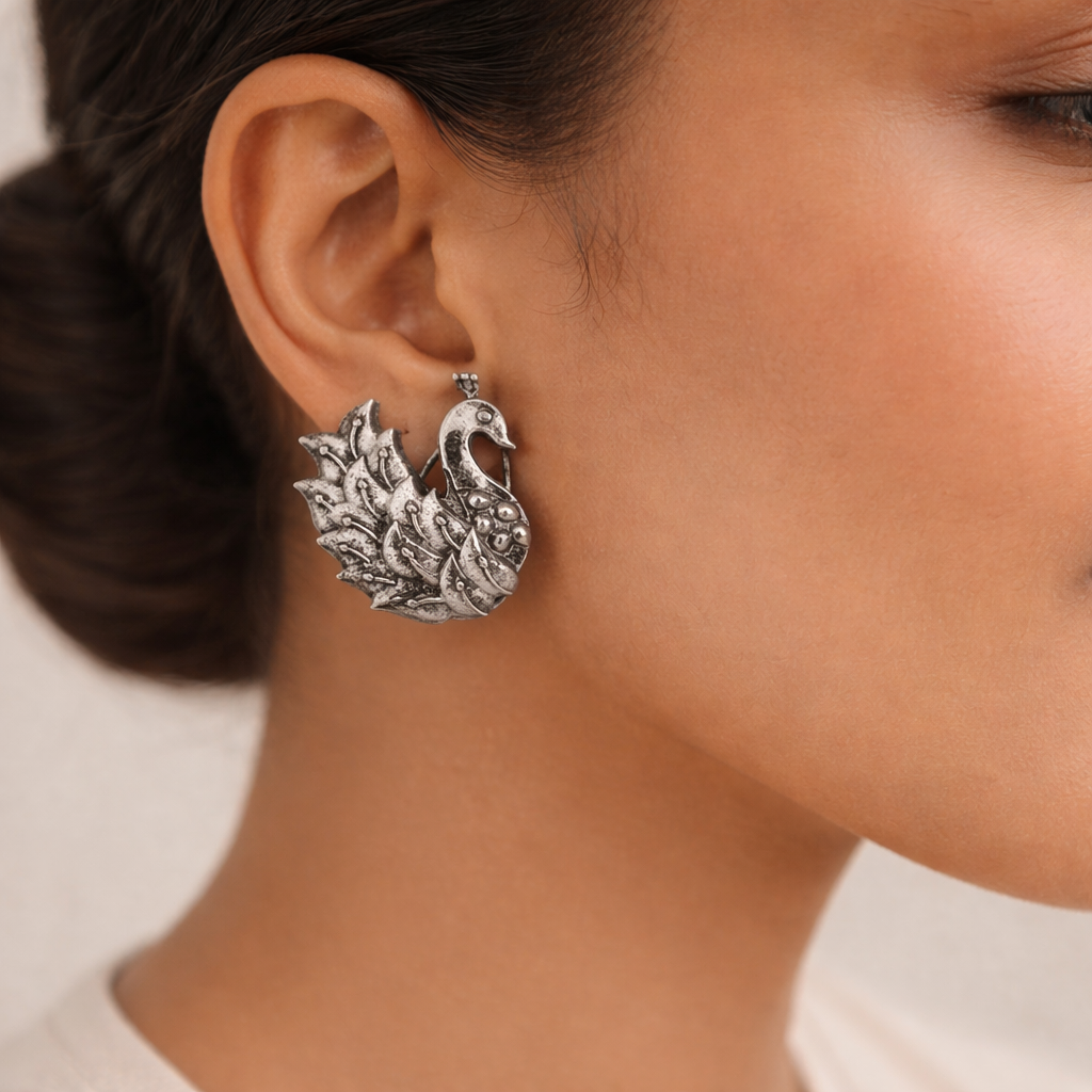 MorSundari – Silver Brass Oxidised Ear Cuff Stud Earrings