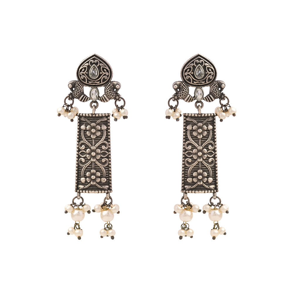 Aamulya- Silver Brass Pearl dangler earrings
