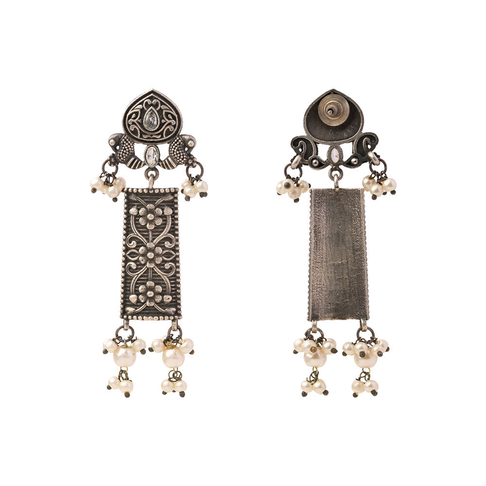 Aamulya- Silver Brass Pearl dangler earrings