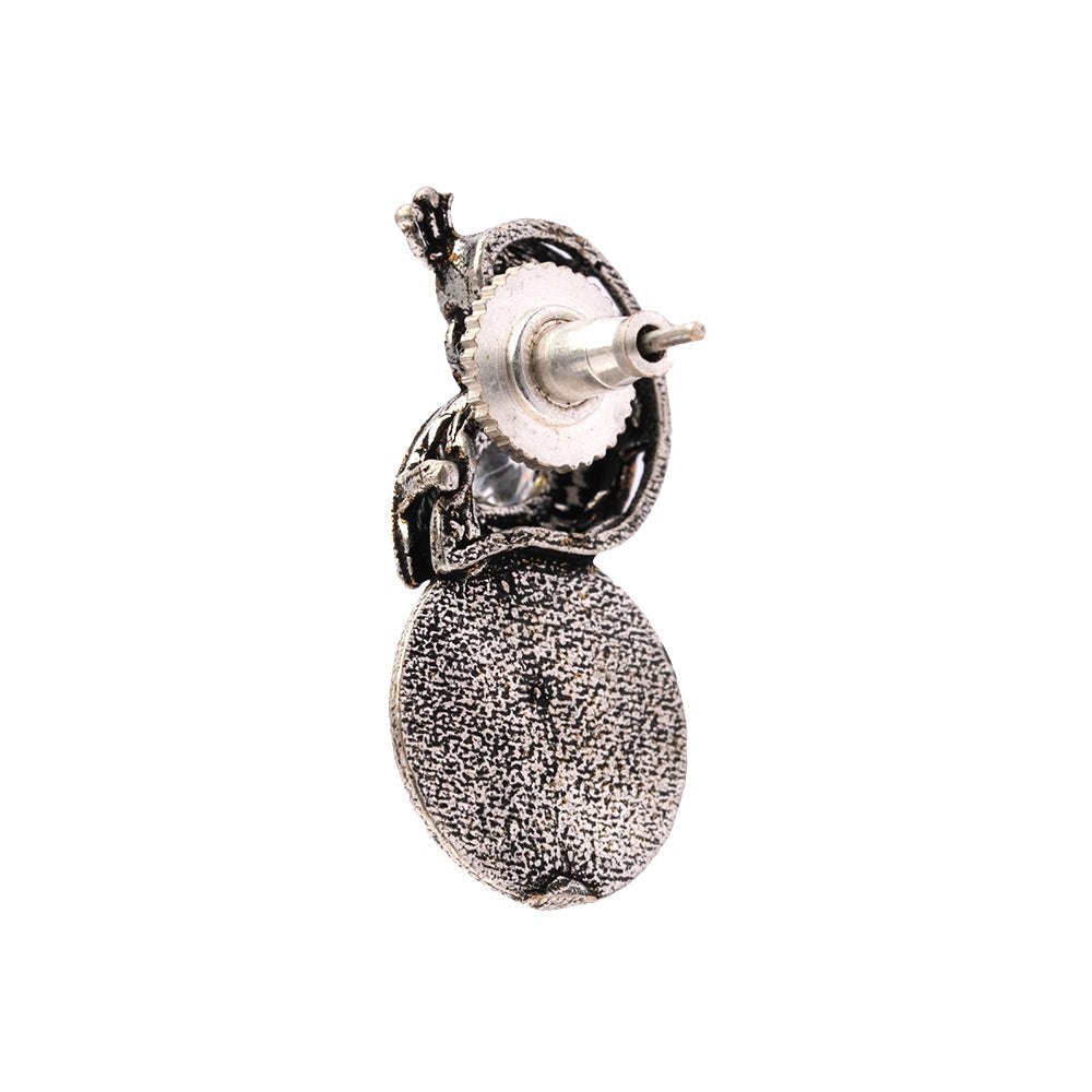 MayurShree- Silver Oxidised Motif Peacock Brass Stud Earrings
