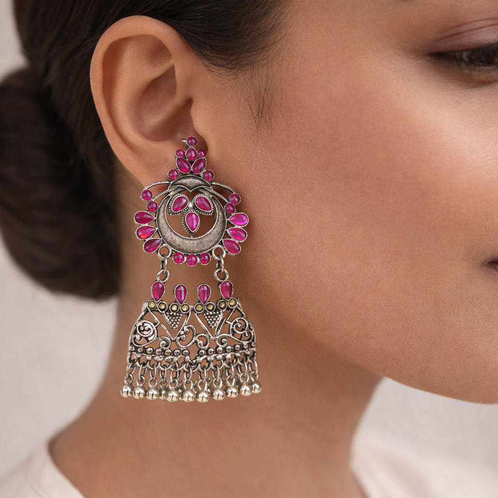 Viyona- Silver Brass ghunghroo dangler earrings