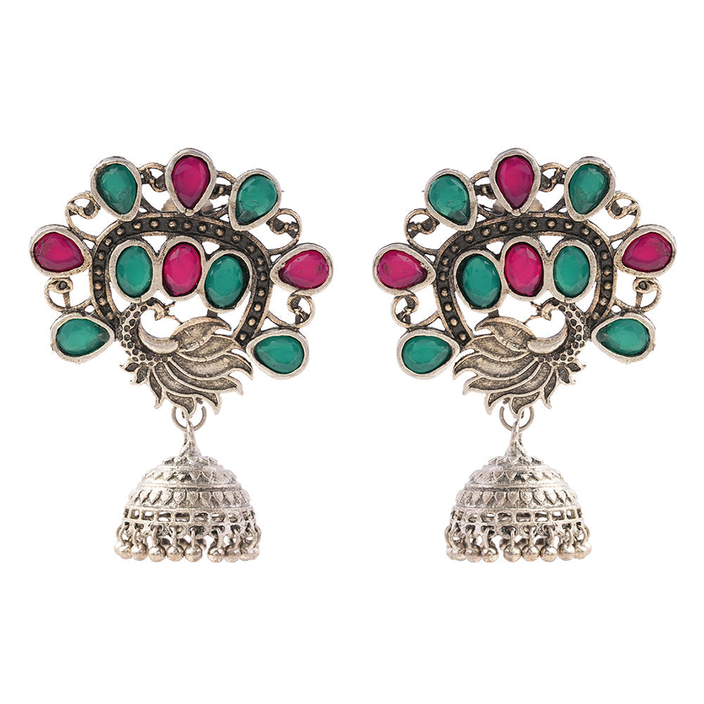 Ratnamor- Silver Brass Oxidised Jhumka earrings
