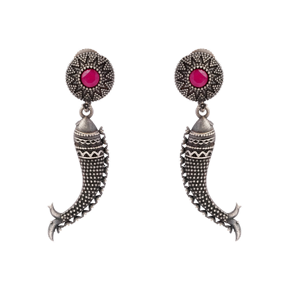 Meenakshi- Silver Brass Oxidised dangler earrings
