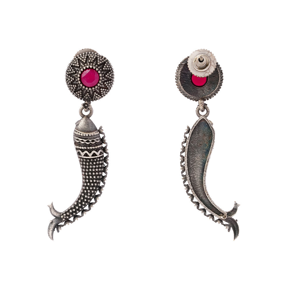 Meenakshi- Silver Brass Oxidised dangler earrings