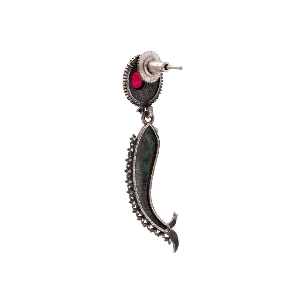 Meenakshi- Silver Brass Oxidised dangler earrings