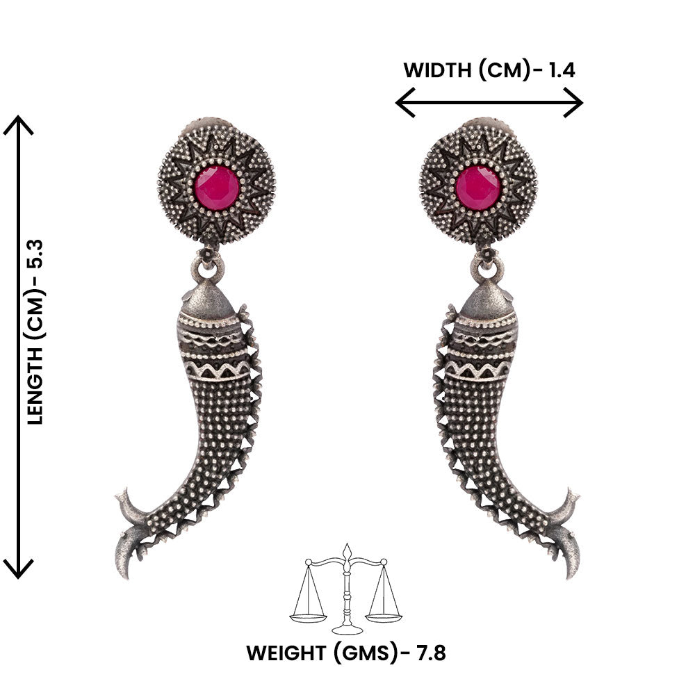Meenakshi- Silver Brass Oxidised dangler earrings