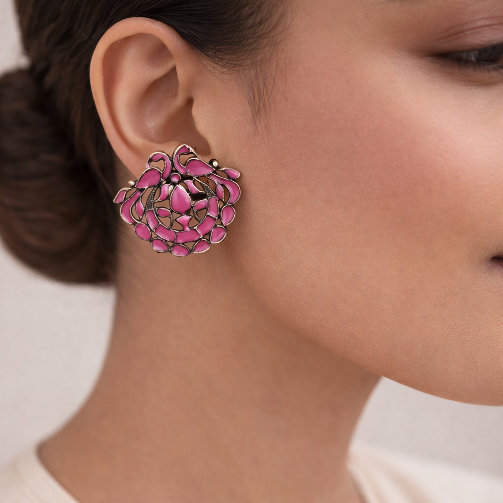 Gulzar- Silver Oxidised Stone-Studded studs