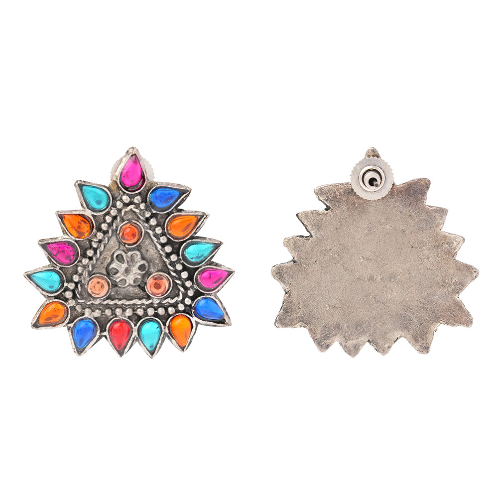 Indrdhanush- Silver oxidised Stone-Studded stud earrings