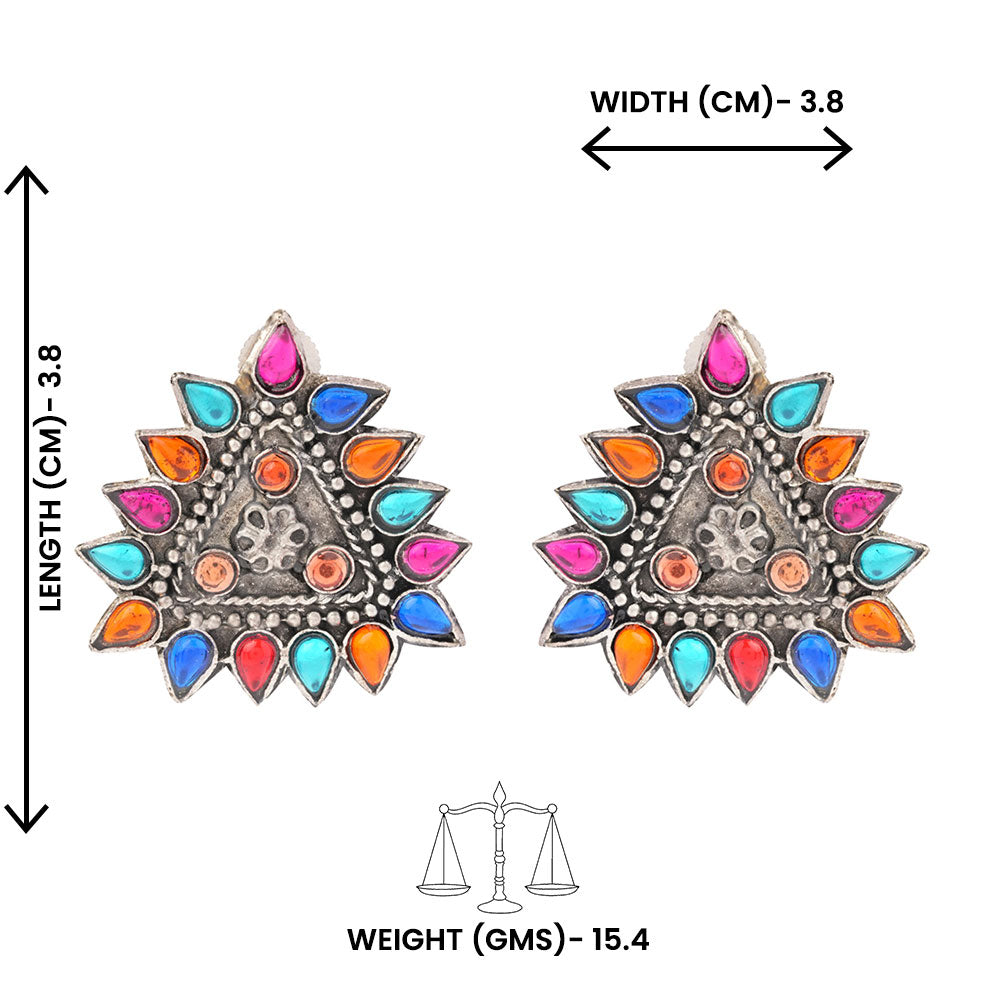 Indrdhanush- Silver oxidised Stone-Studded stud earrings