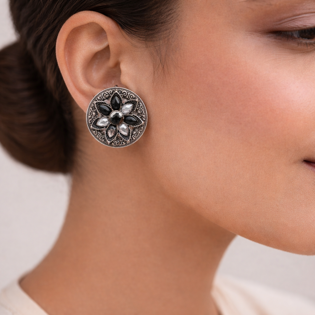 Gulmira- Silver oxidised stud earrings