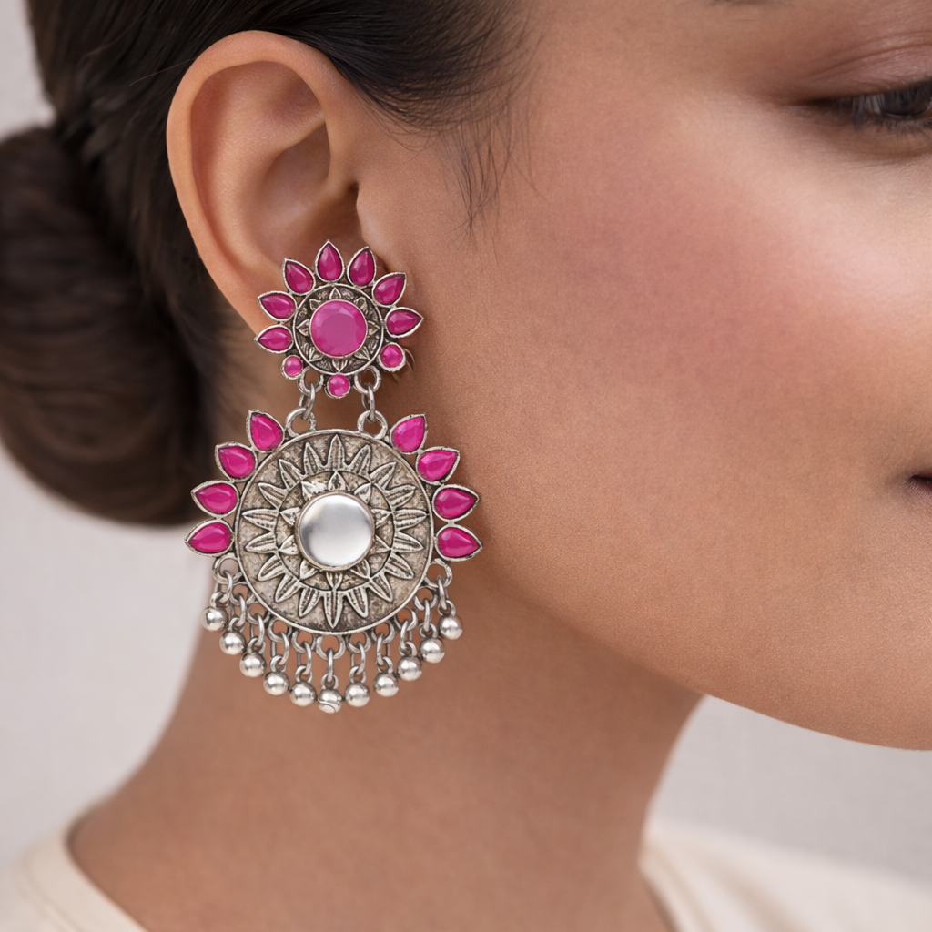 Aarika- Silver Brass ghunghroo dangler earrings