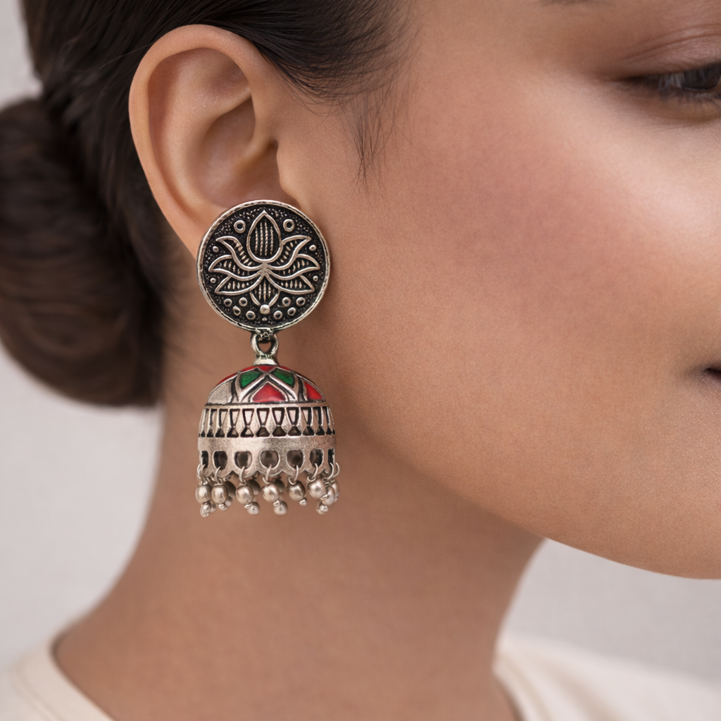 Kalika- Silver Brass Pearl Jhumki earrings